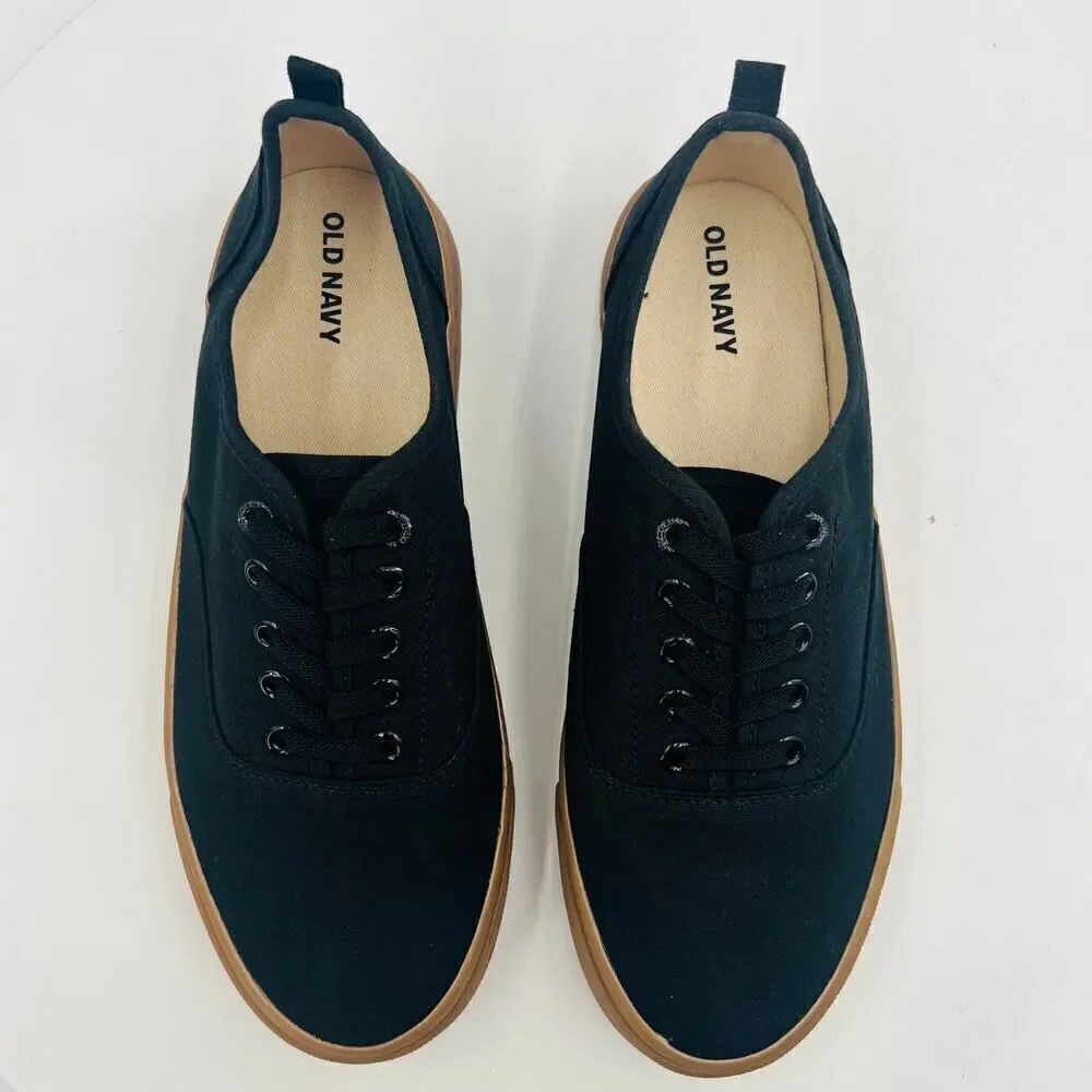 Old Navy Black Jack Canvas Lace-Up Black Tan Sole Sneakers for Kids Size 5